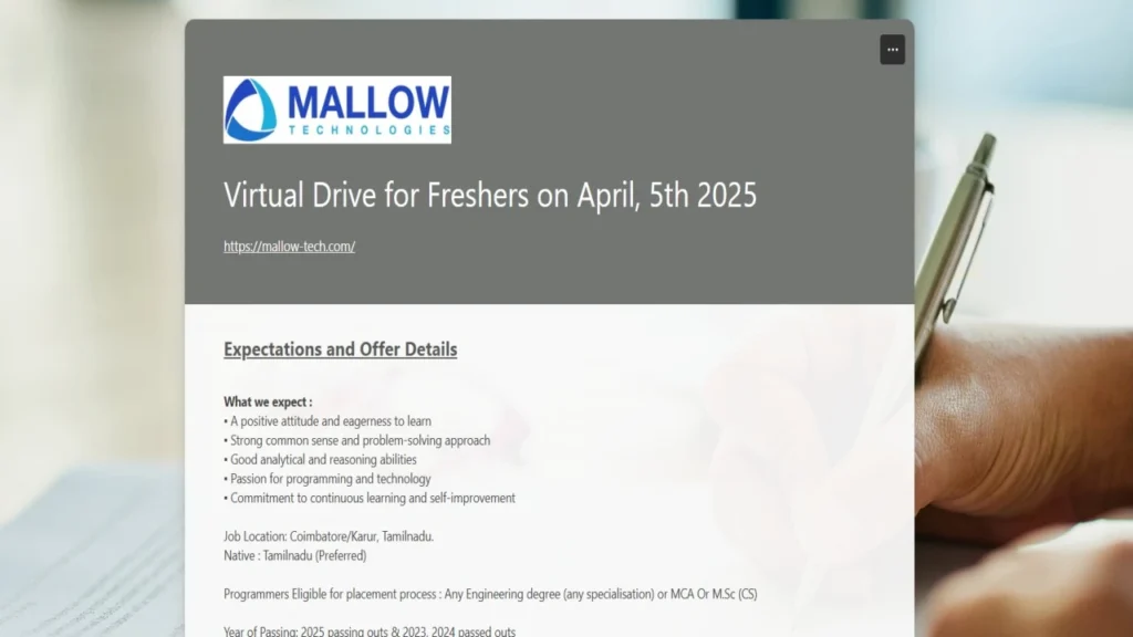Mallow Technologies Hiring Junior Developer