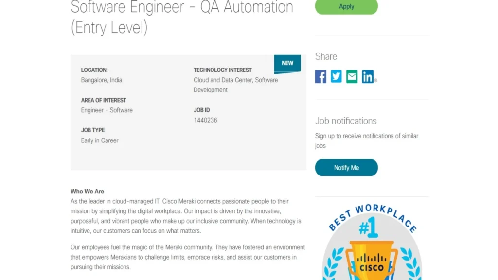 Cisco Hiring Fresher Software Engineer 2025